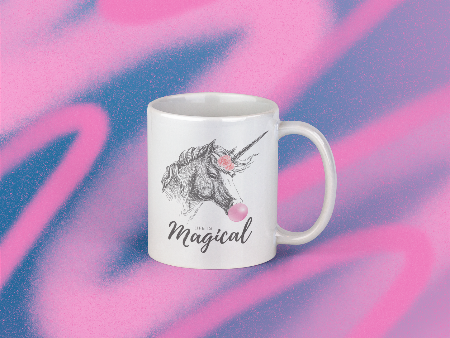 Magical Life Mug - Bubble Gum Flavor with Unicorn Design