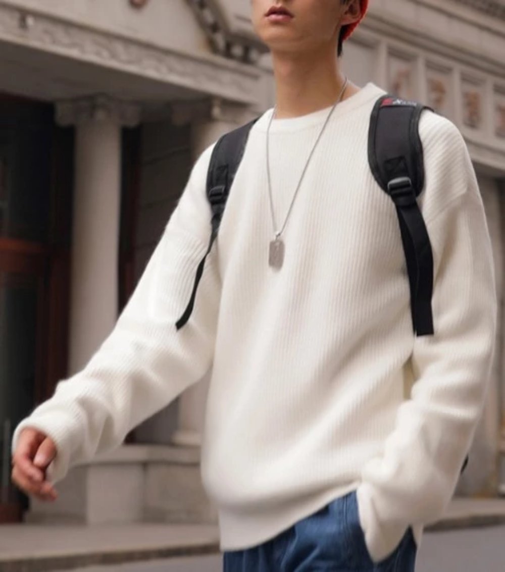 Loose-Fitting Crew Neck Sweater with a KPOP Vibe for Men