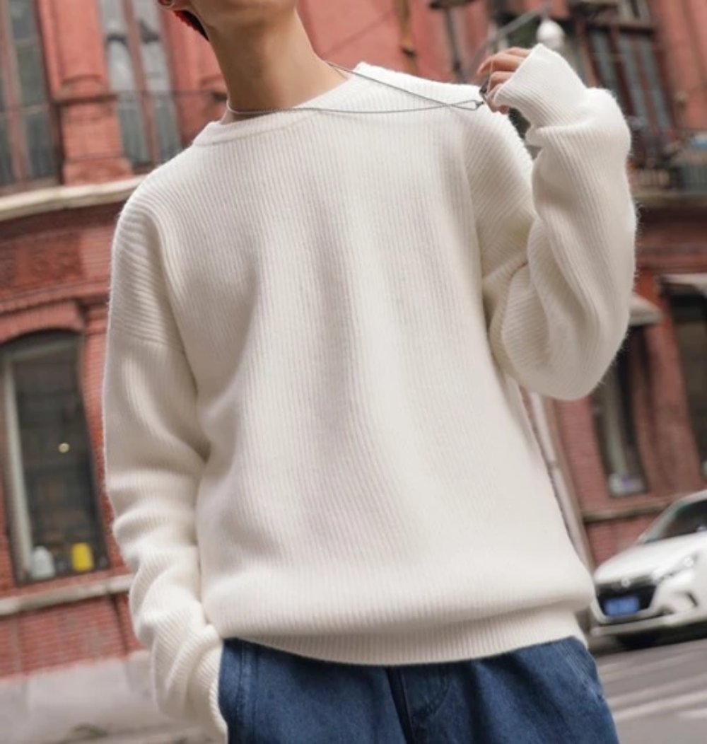 Loose-Fitting Crew Neck Sweater with a KPOP Vibe for Men