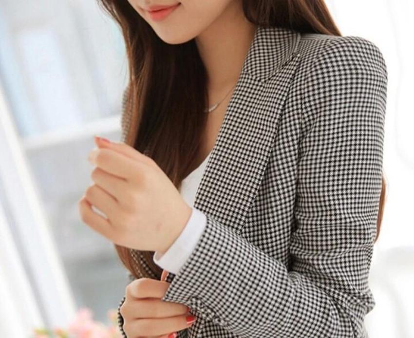 Checkered Blazer for Women with a Slim Fit Cut