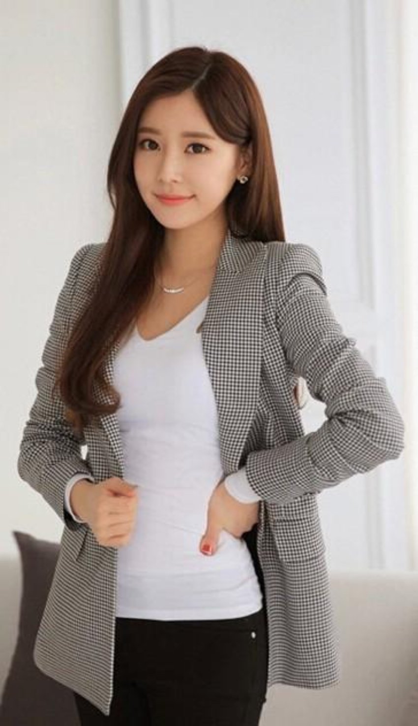 Checkered Blazer for Women with a Slim Fit Cut