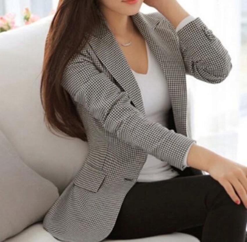 Checkered Blazer for Women with a Slim Fit Cut