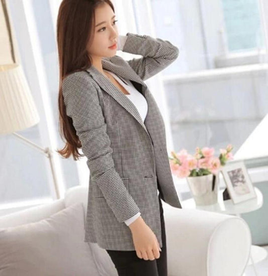 Checkered Blazer for Women with a Slim Fit Cut