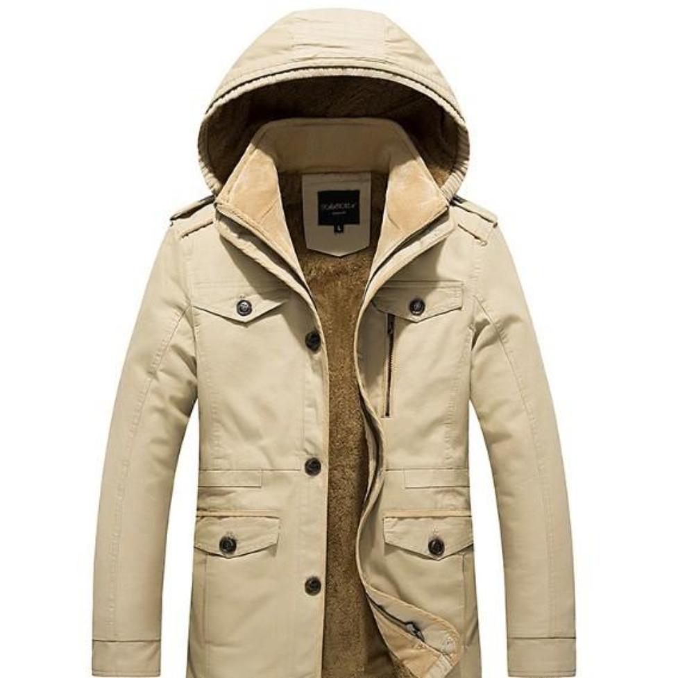 Hooded Coat with Military-Inspired Design for Men