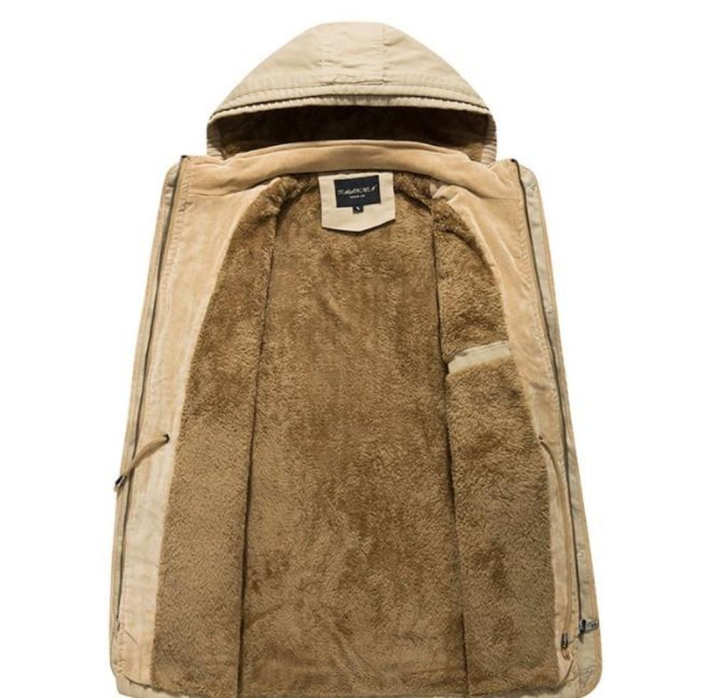 Hooded Coat with Military-Inspired Design for Men