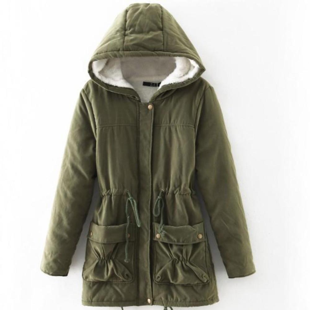 Army Green Hooded Parka Jacket for Women