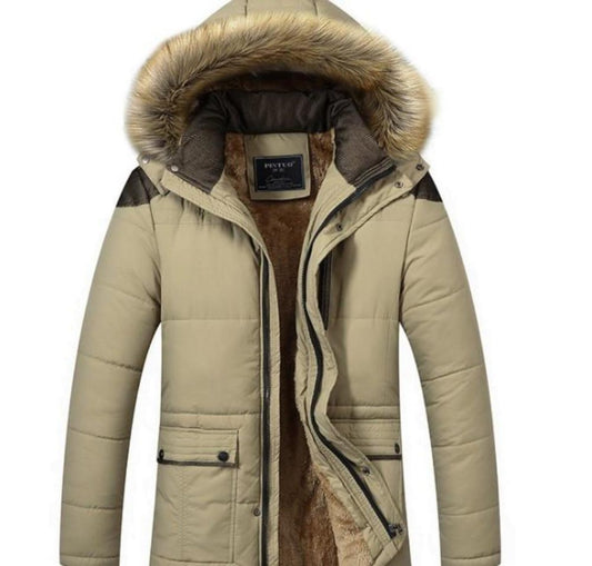 Winter Hooded Coat for Men in Beige