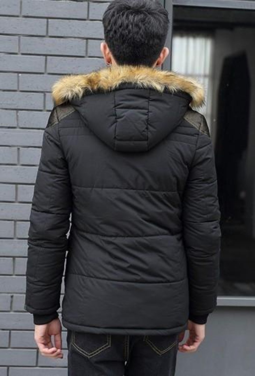 Black Hooded Winter Coat for Men