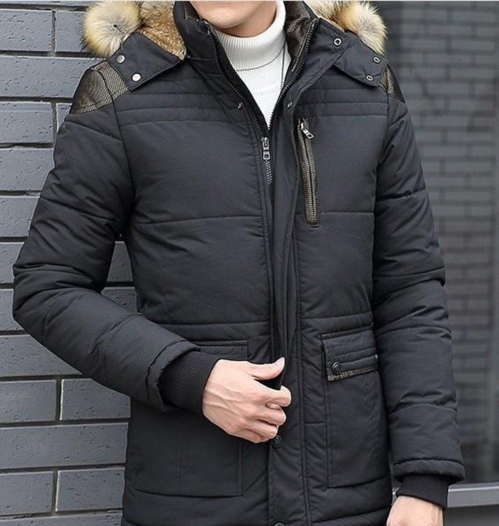 Black Hooded Winter Coat for Men