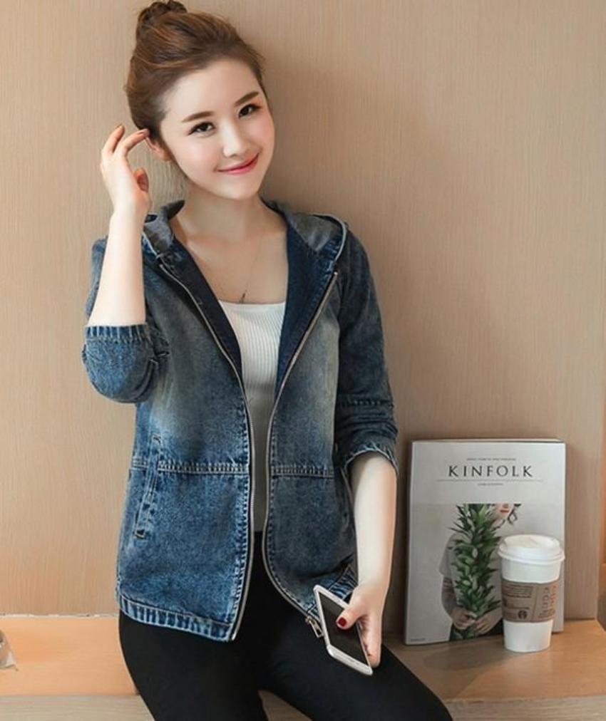 Short Denim Jacket with Hood - Women's Fashion Statement Piece