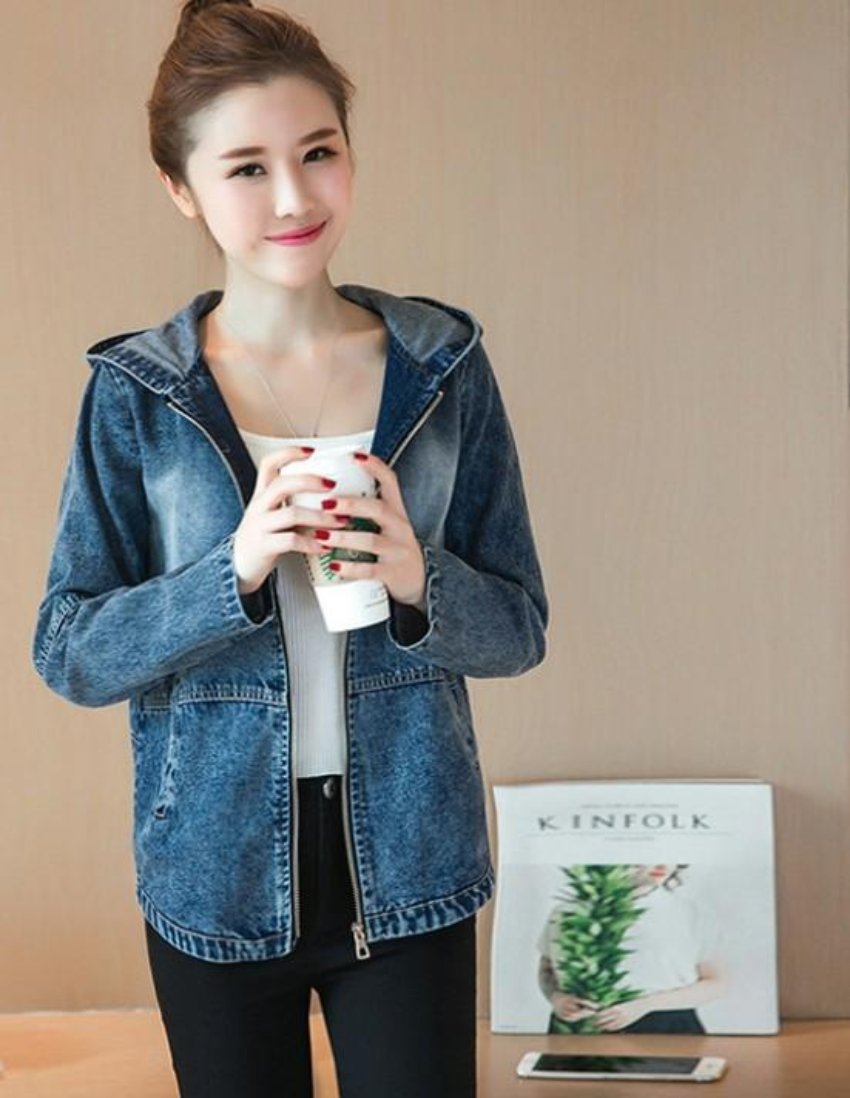 Short Denim Jacket with Hood - Women's Fashion Statement Piece