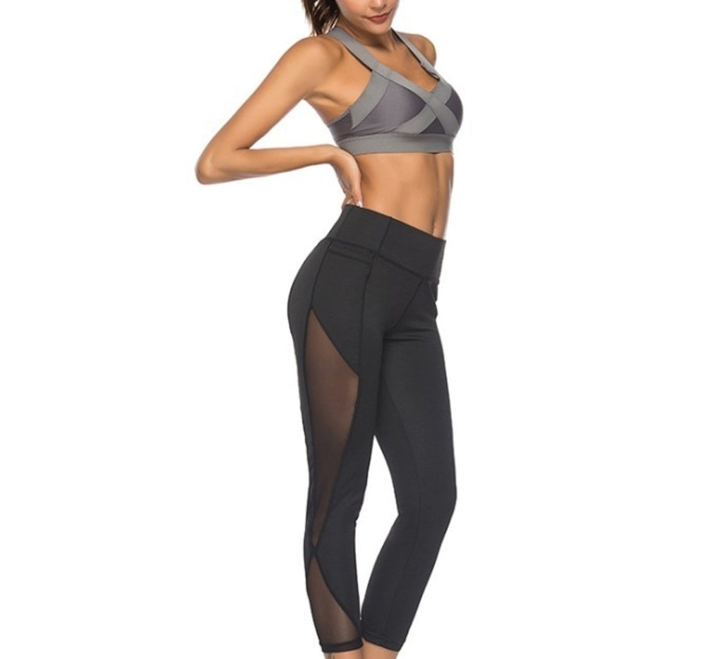 Lace-Trimmed Mesh Yoga Leggings for Women with Elastic Waist