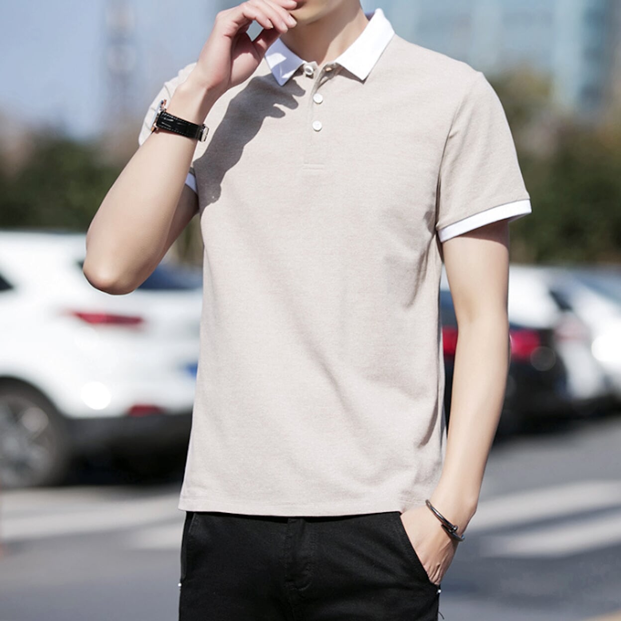 Contrast Collar Men's Polo Shirt