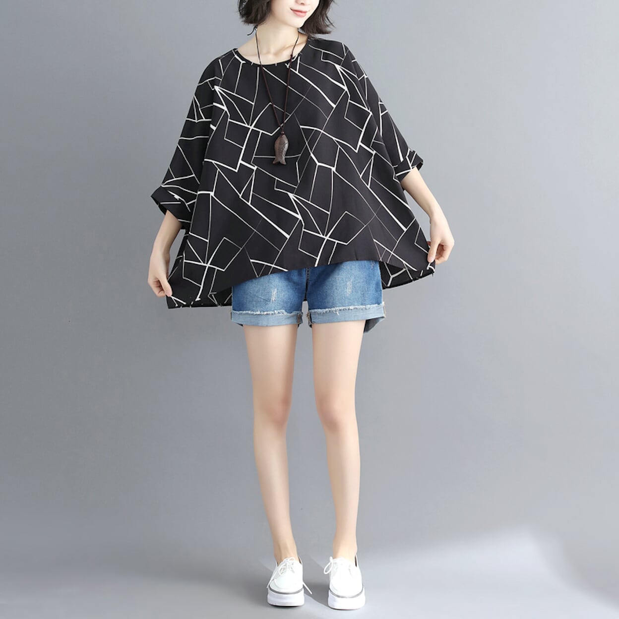 Geo Print Batwing Top for Women