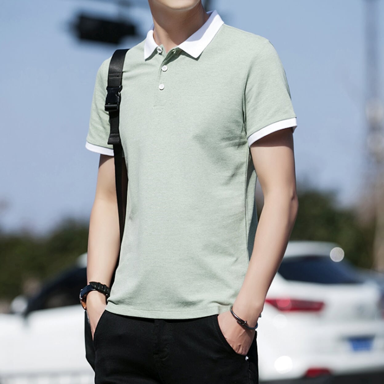 Contrast Collar Men's Polo Shirt