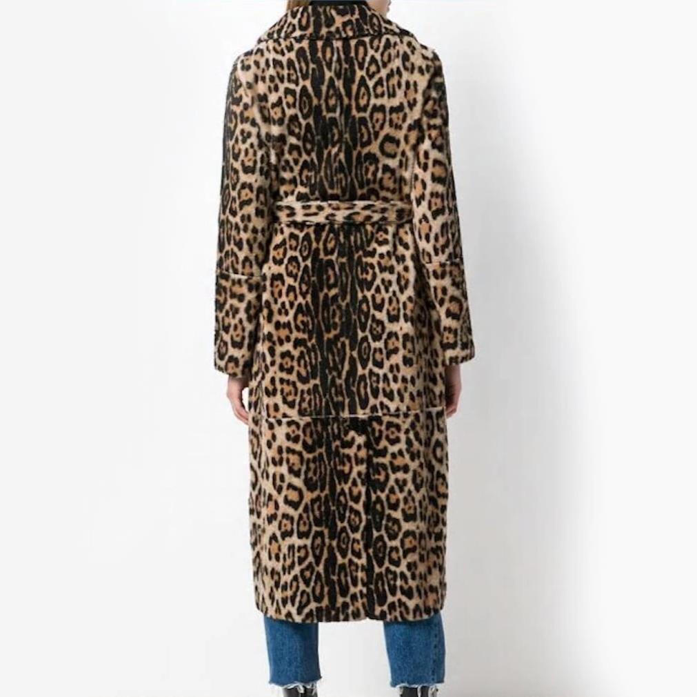 Leopard Print Faux Fur Coat for Women with Cinched Waist