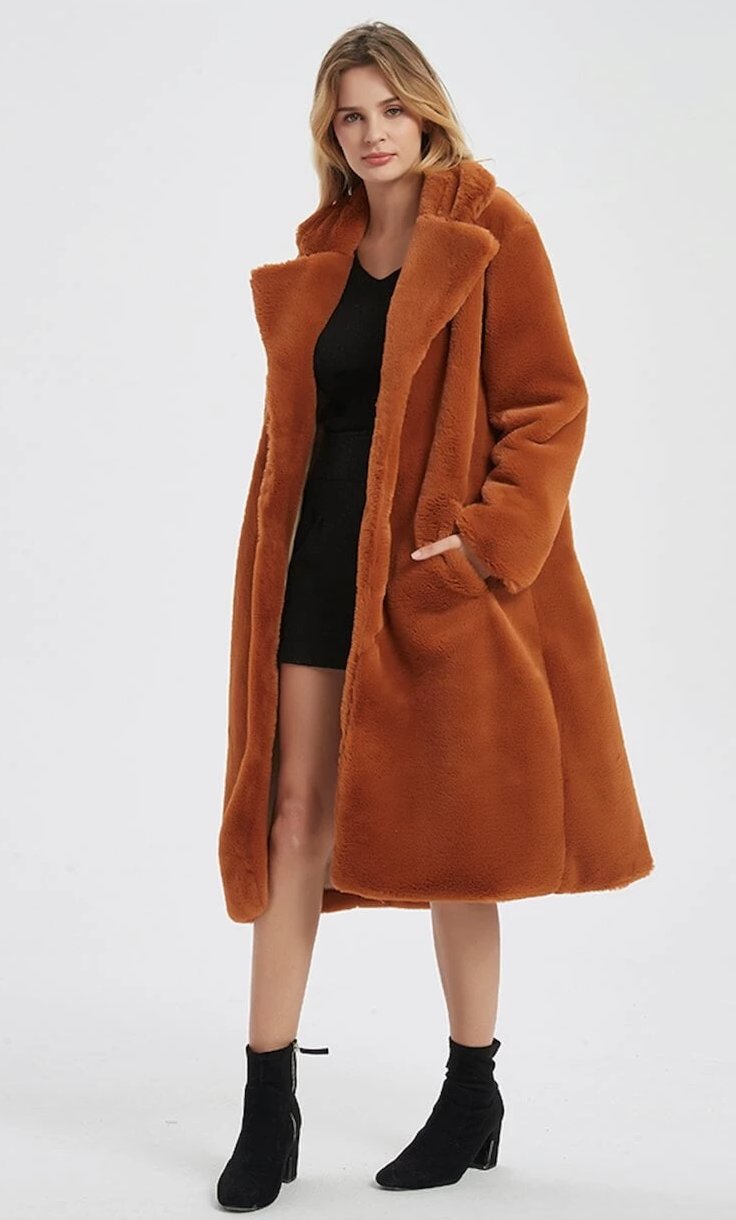 Faux Fur Women's Jacket featuring Lapel Collar
