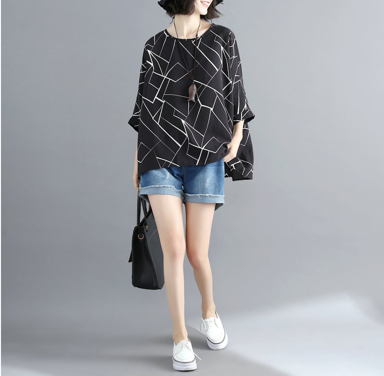 Geo Print Batwing Top for Women