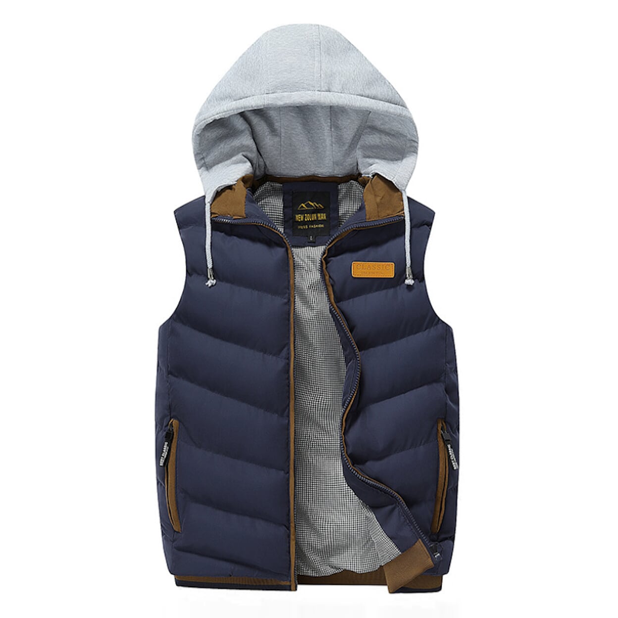 Navy Men's Vest with Detachable Puffer Hood for Winter