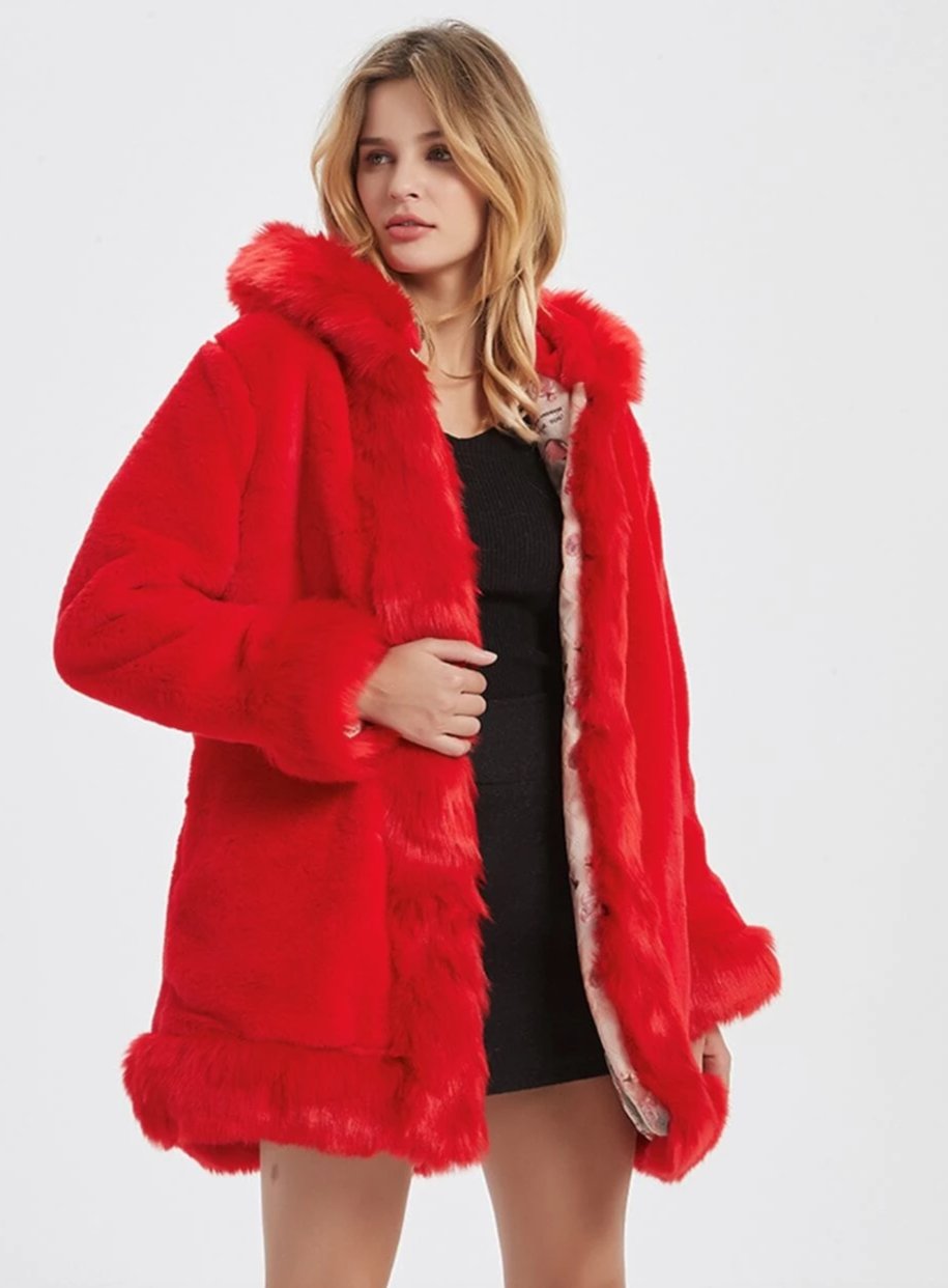 Faux Fur Hooded Women's Coat