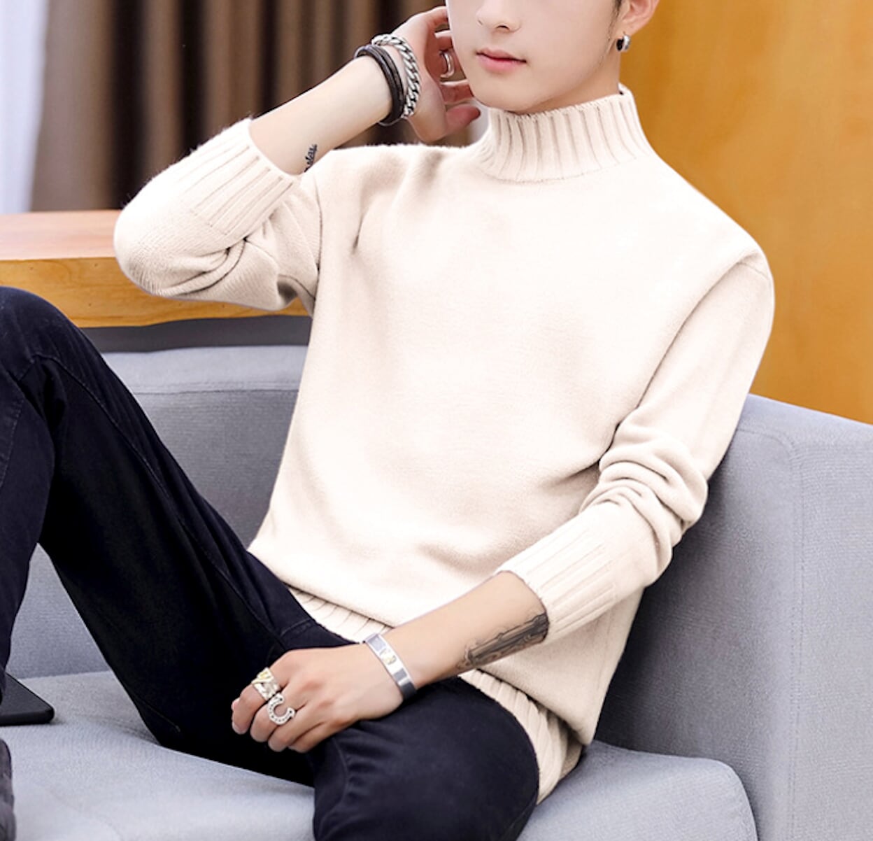 Ribbed Turtleneck Sweater for Men