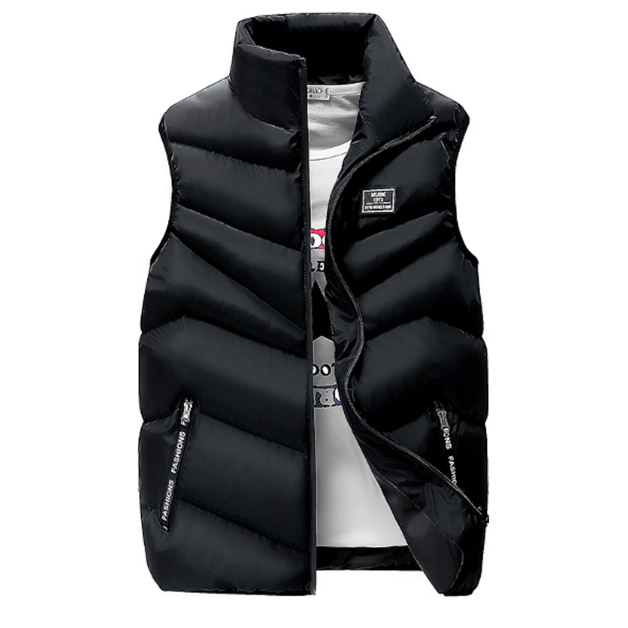 Classic High Collar Black Men's Quilted Vest