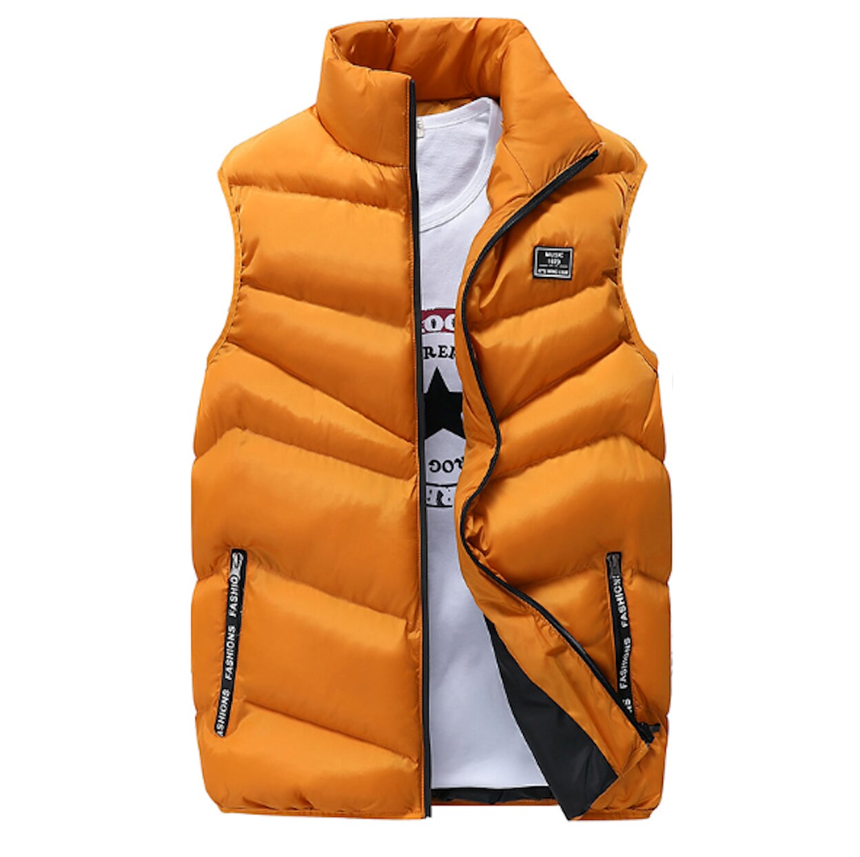 Red Puffer Vest with Elevated Collar for Men