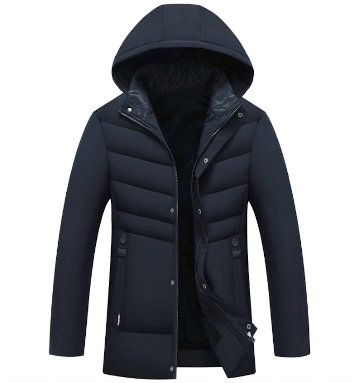 Mid-Length Men's Zip-Up Jacket with Detachable Hood