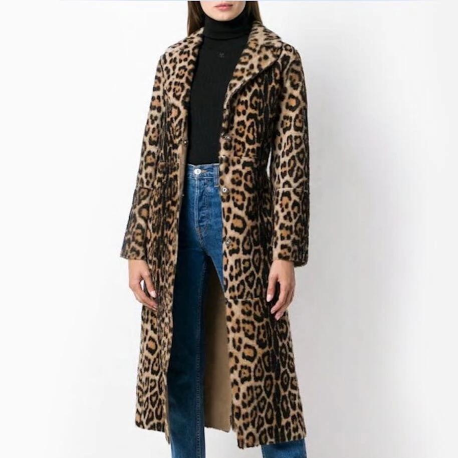 Leopard Print Faux Fur Coat for Women with Cinched Waist