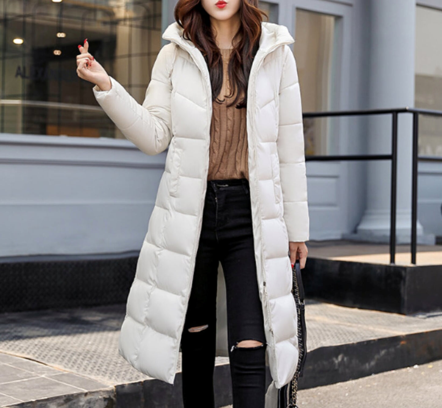 Long Hooded Puffer Jacket for Women