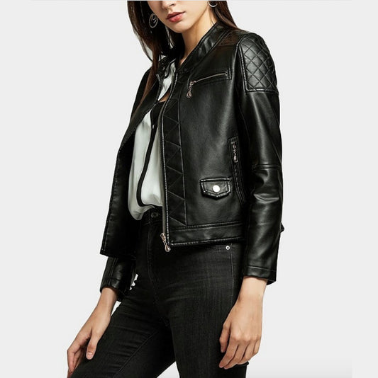 Quilted Faux Leather Jacket for Women