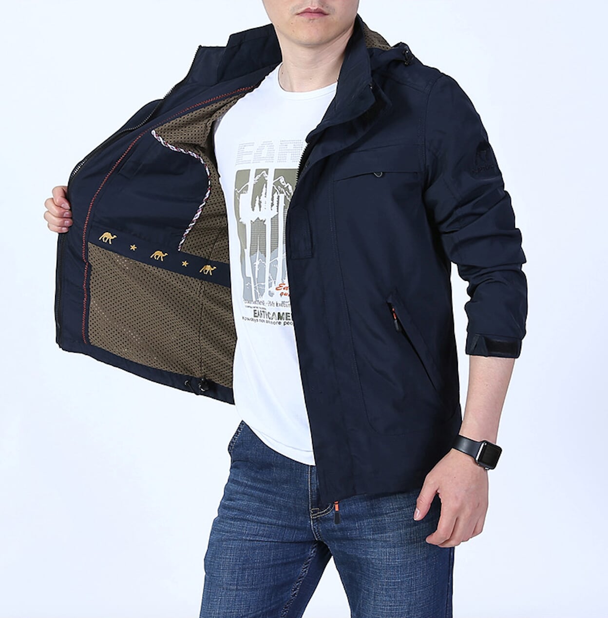 Men's Hooded Zipper Jacket with Detachable Hood
