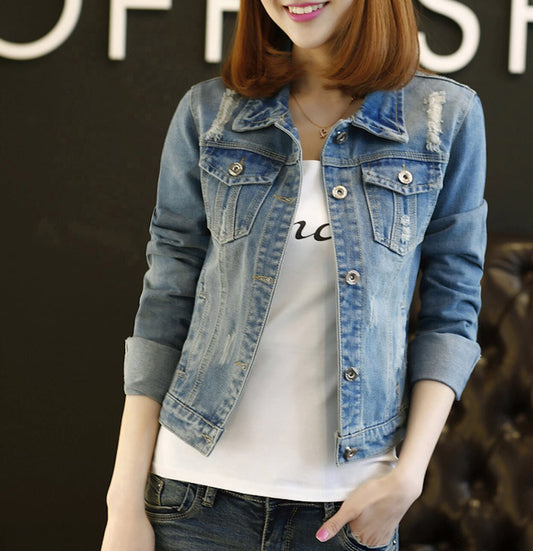 Distressed Denim Jacket for Women