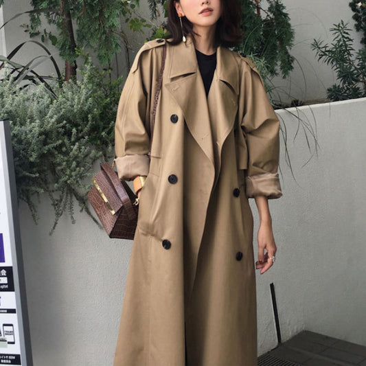 Double-Breasted Long Trench Coat for Women