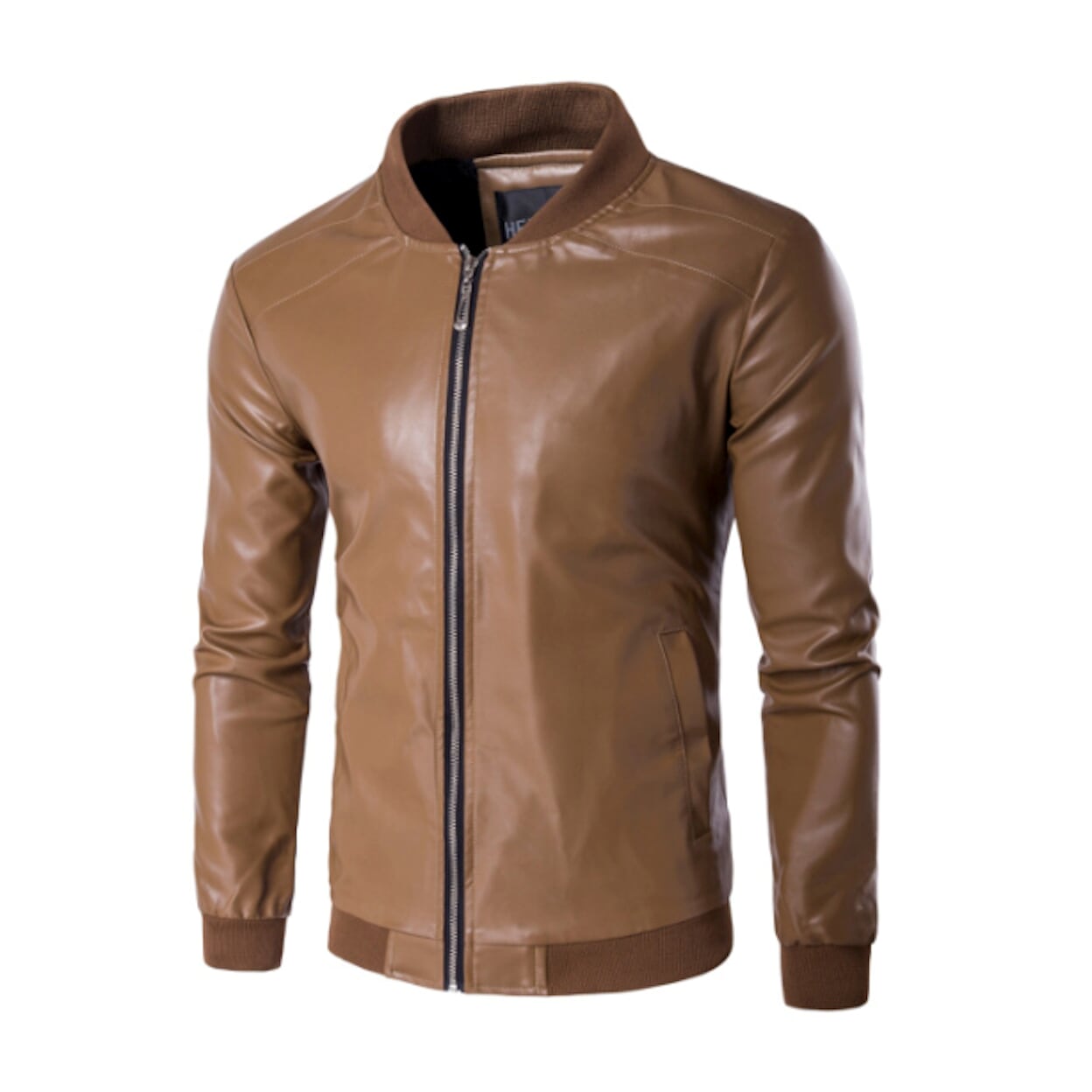 Faux Leather Zip-Up Men's Jacket