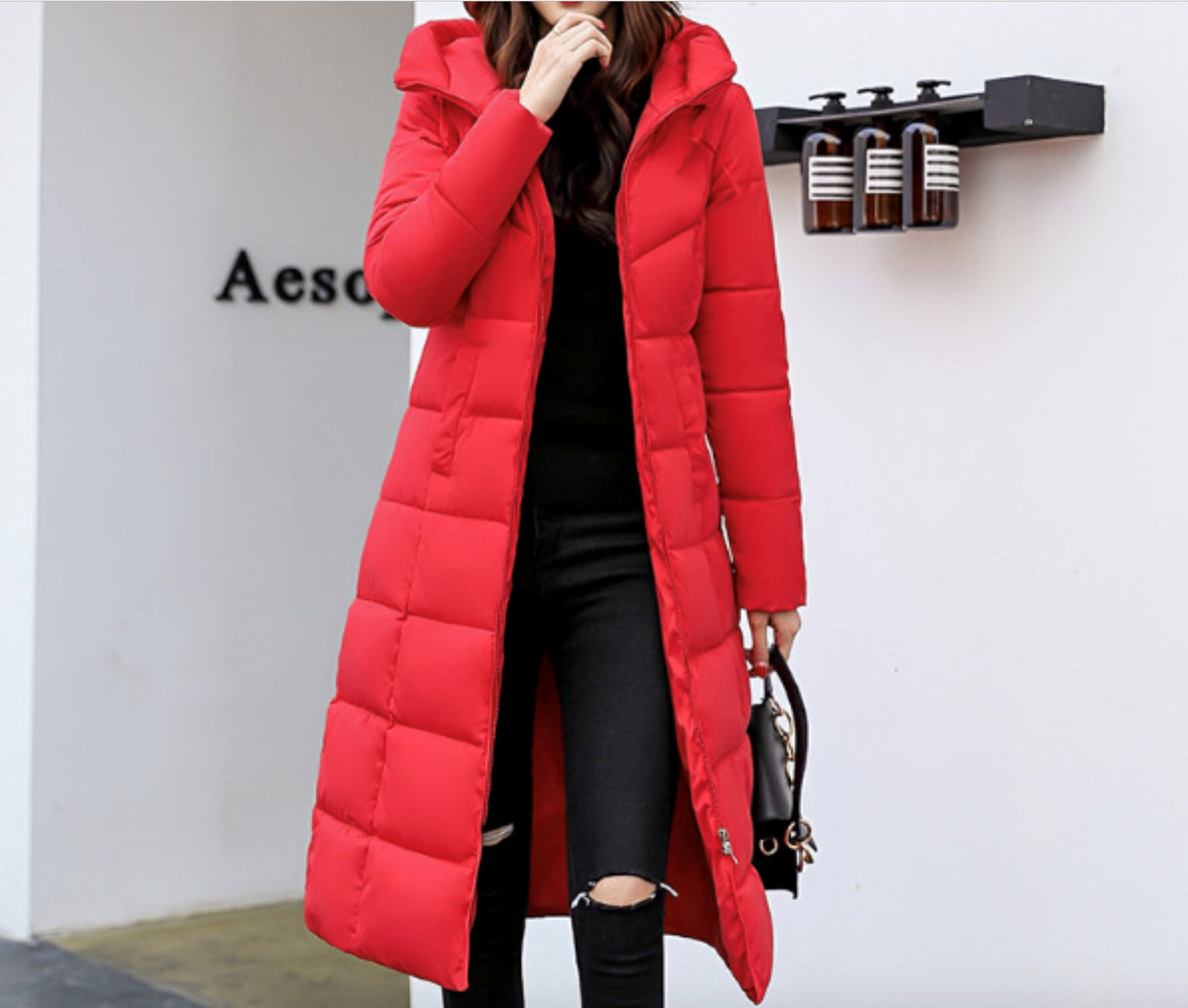 Long Hooded Puffer Jacket for Women