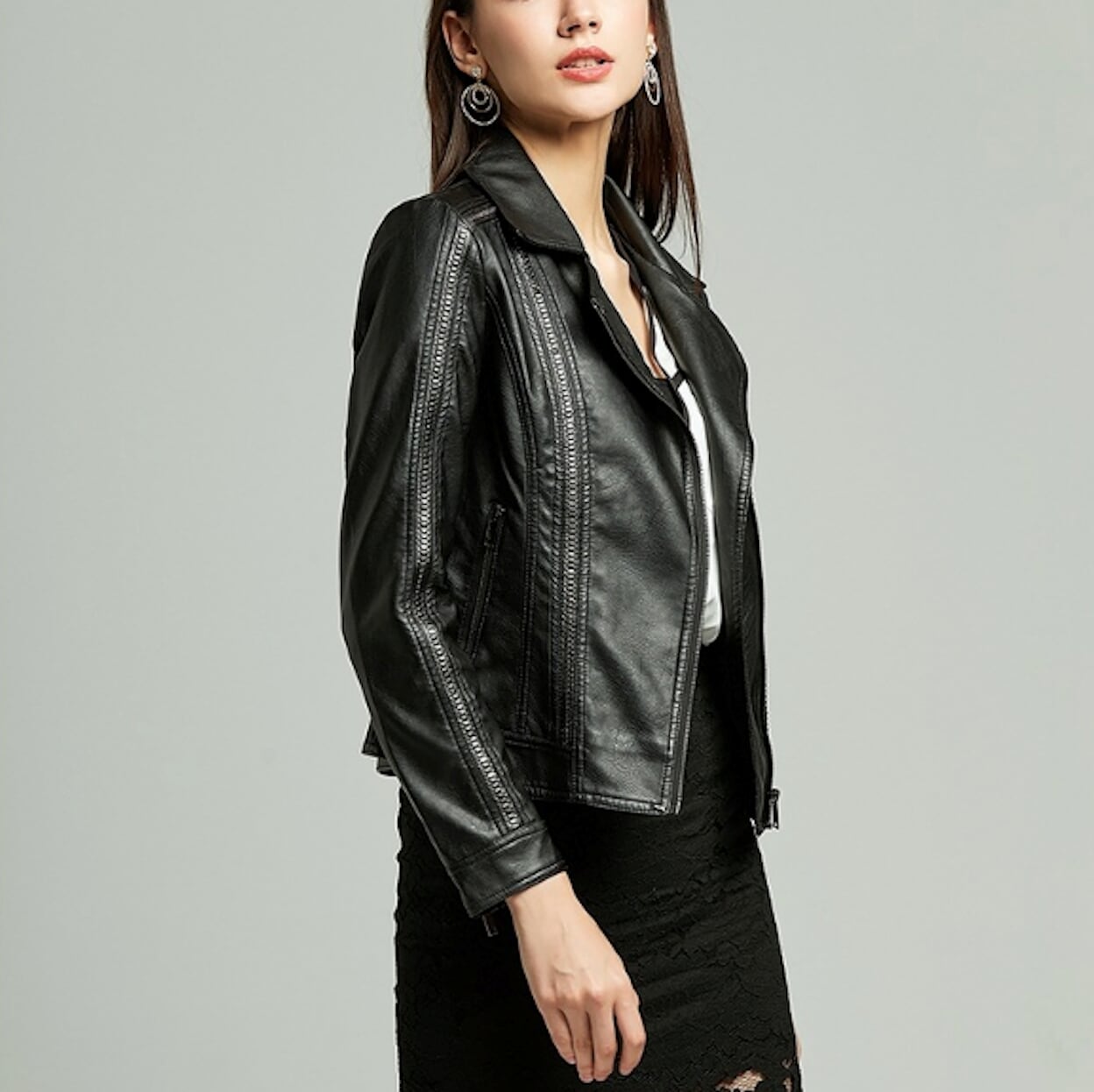 Vegan Biker Jacket with Stud Embellishments for Women