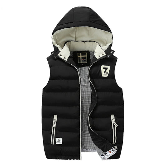 Two Tone Black Winter Puffy Vest with Hood for Men