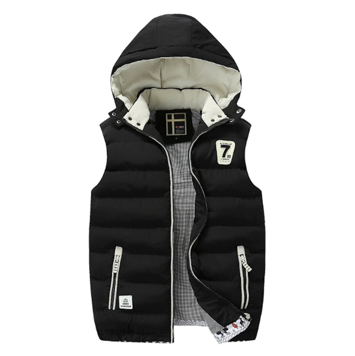 Red Wine Hooded Puffer Vest with Two-Tone Design for Men
