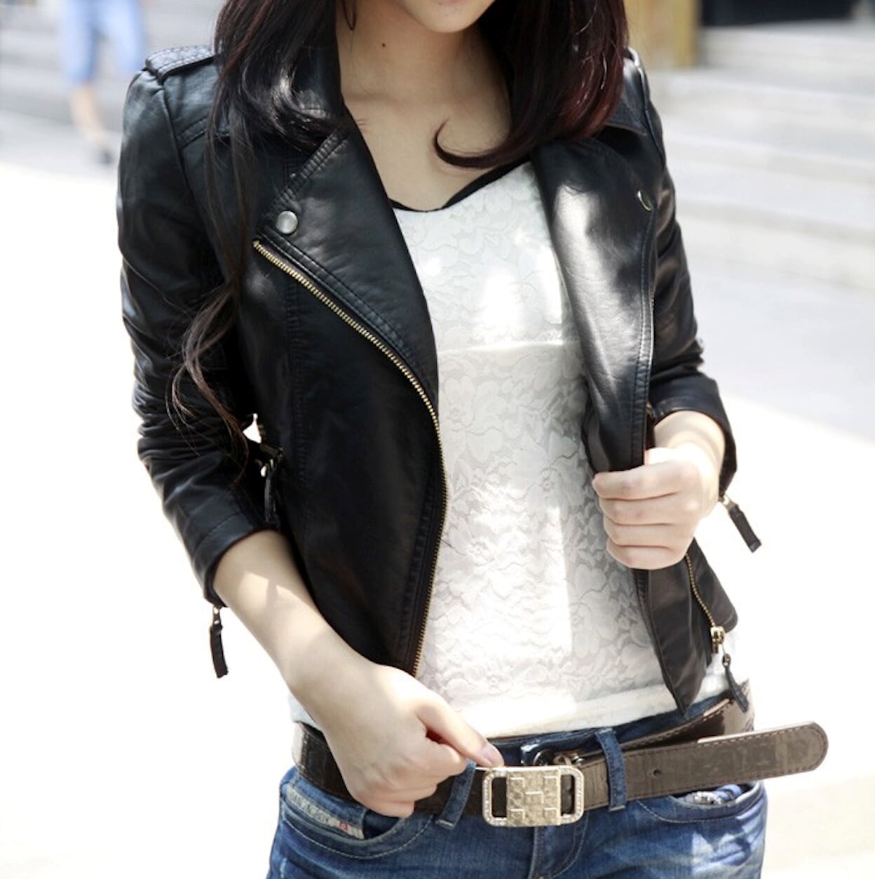 Cropped Faux Leather Jacket for Women