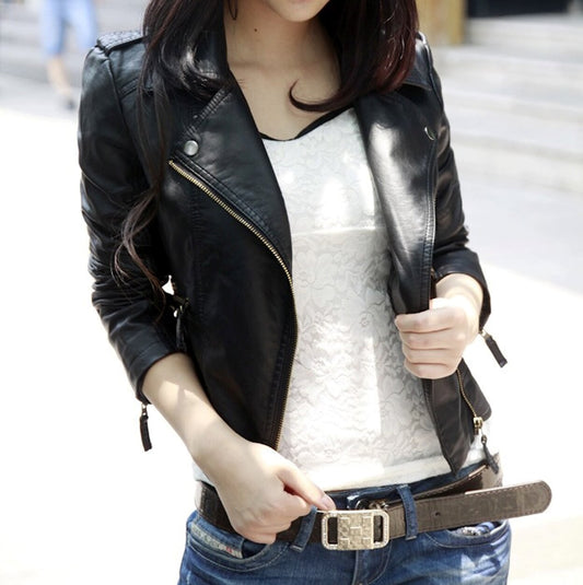 Cropped Faux Leather Jacket for Women