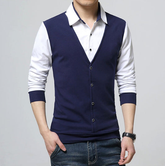 Vest-Enhanced Men's Layered Shirt