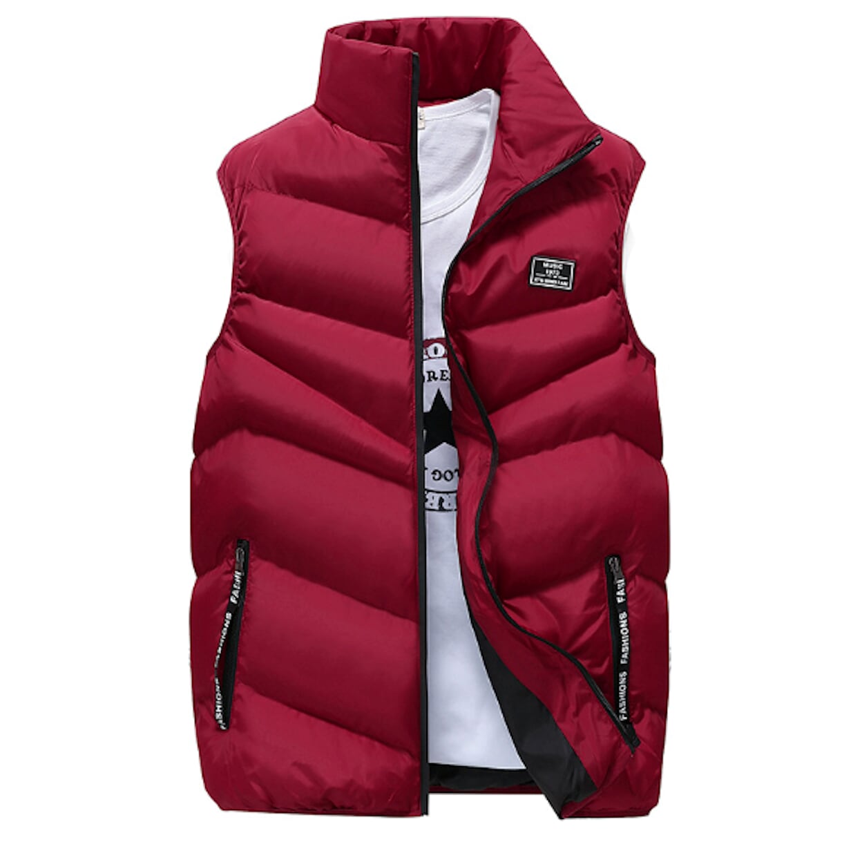 Red Puffer Vest with Elevated Collar for Men
