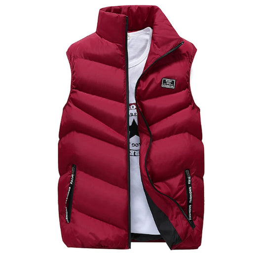 Red Puffer Vest with Elevated Collar for Men