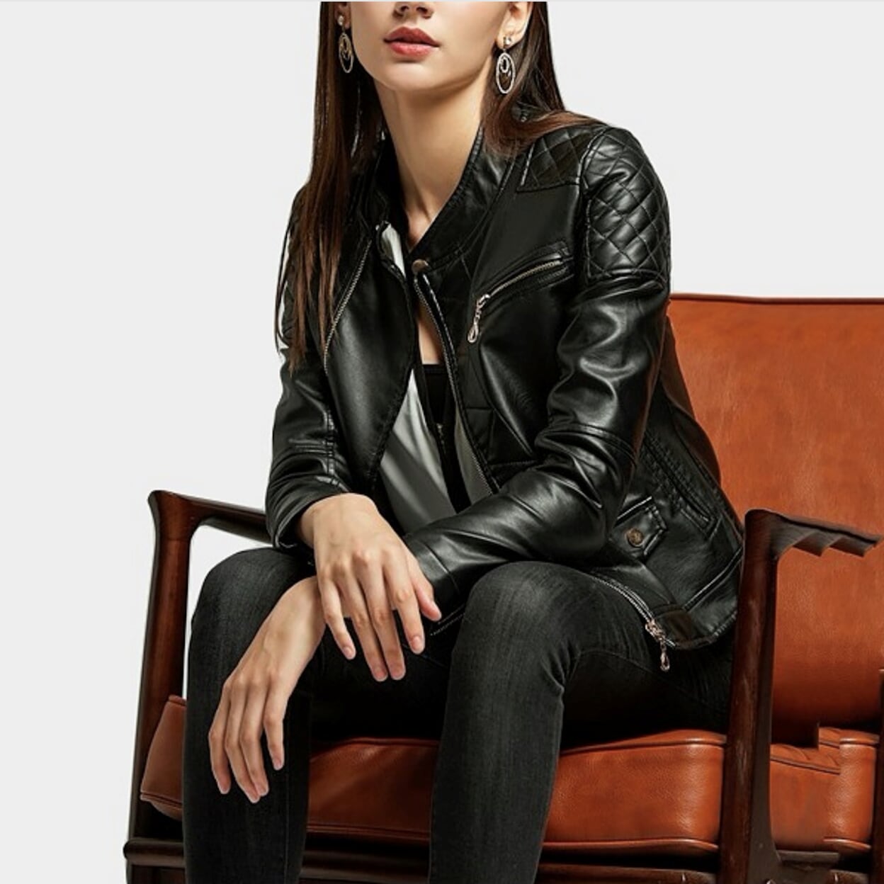 Quilted Faux Leather Jacket for Women