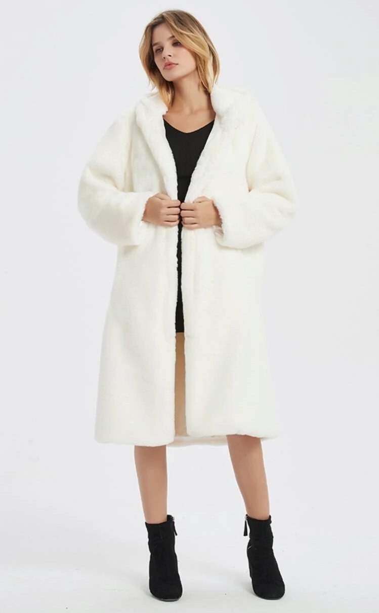Faux Fur Coat for Women with Hood and Pockets