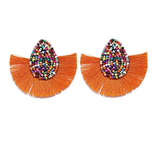 Vibrant Tasseled Waterdrop Earrings with Beaded Accents