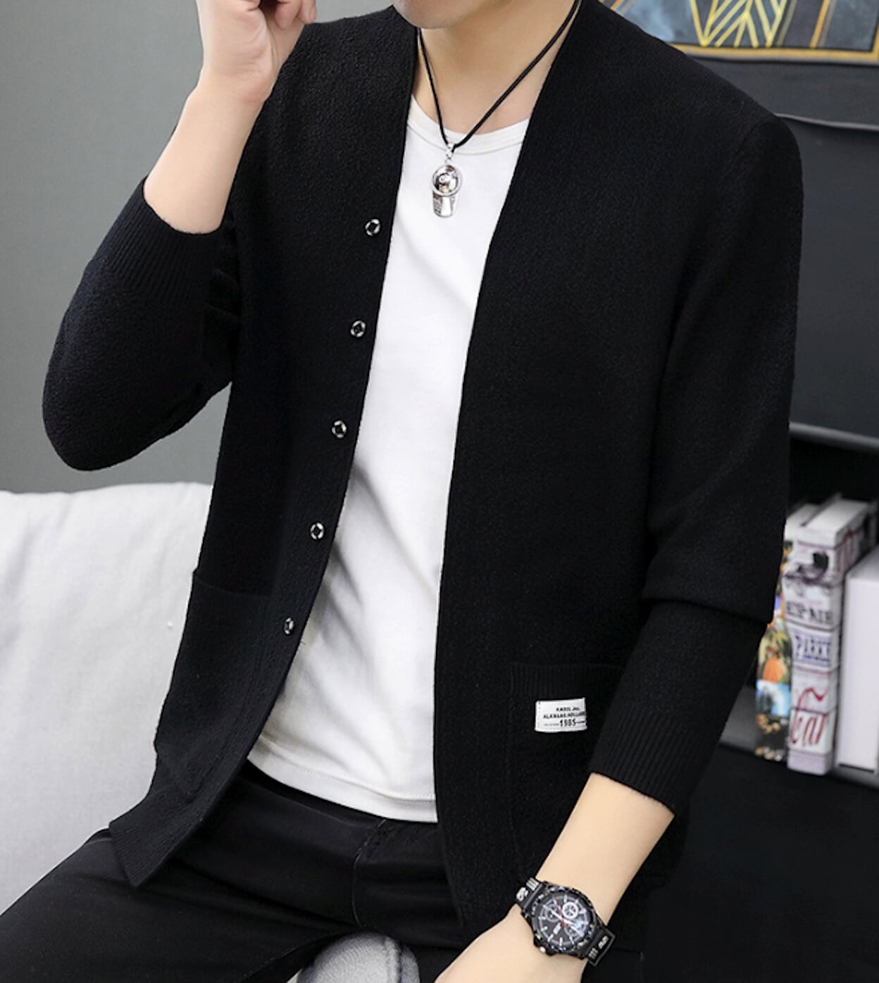 Cardigan for Men with Snap Buttons and Pockets