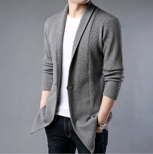 Single Button Men's Mid-Length Cardigan