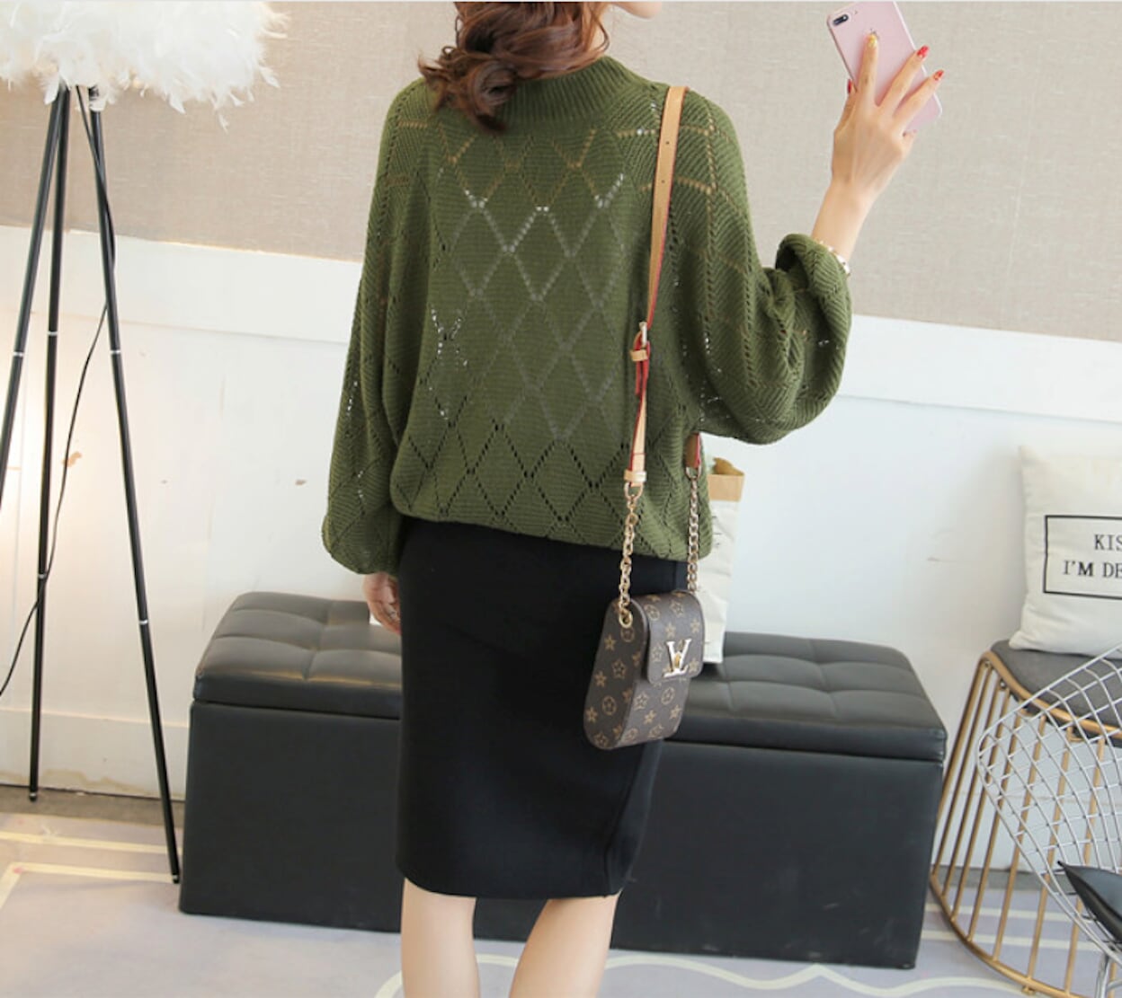 Knit Top with V Neck and Batwing Sleeves for Women